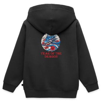 Année du Dragon,Dragon,Dragon,Dragon,Année du Dragon - Sweat Premium à capuche zippé enfant bio - noir - Dos - AI Model Kid Male (0cm)