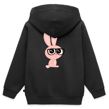 Hase mit Brille - Kinder Premium Organic Zip Hoodie - Schwarz - Hinten - AI Model Kid Male (0cm)