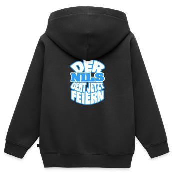 Nils - Kinder Premium Organic Zip Hoodie - Schwarz - Hinten - AI Model Kid Male (0cm)