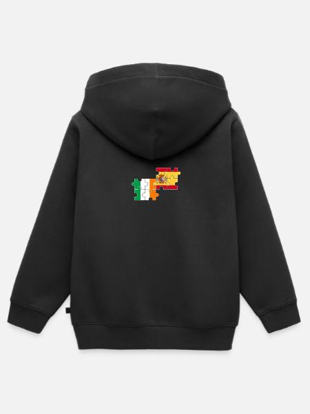 Ireland Spain Heartbeat Flag Spanish Irish - Kids Premium Organic Zip-up Hoodie - black