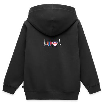 Mongolie Drapeau de battement de cœur britannique Mongol britannique - Sweat Premium à capuche zippé enfant bio - noir - Dos - AI Model Kid Male (0cm)