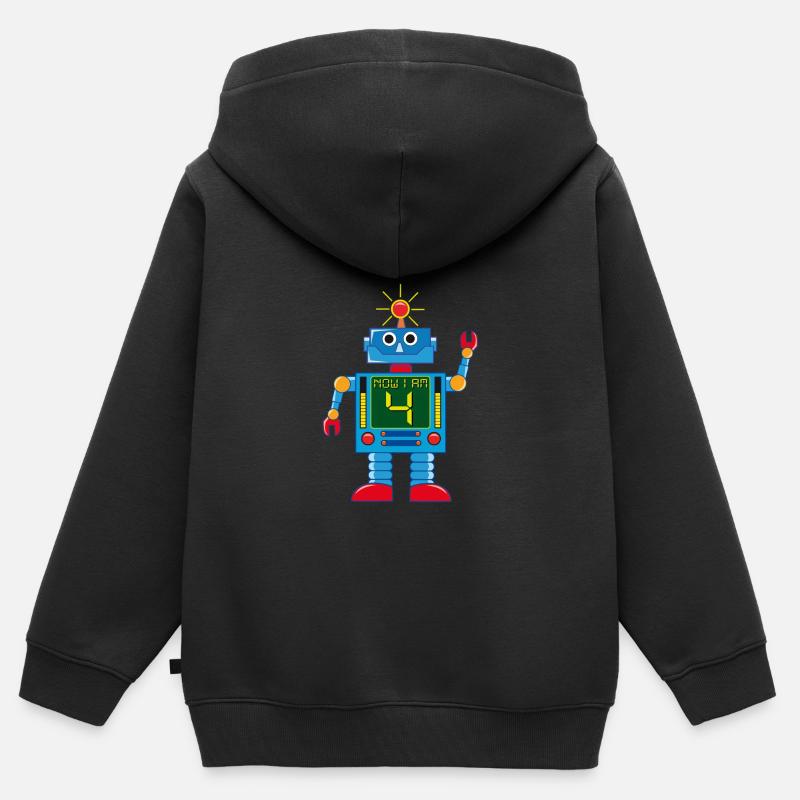 Robot J’ai 4 ans - Sweat Premium à capuche zippé enfant bio - noir