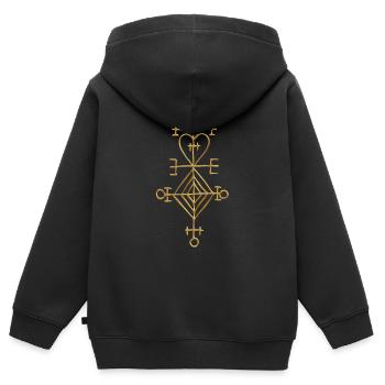 Ástarstafur, Love Charm, Magic Rune Amulet - Sweat Premium à capuche zippé enfant bio - noir - Dos - AI Model Kid Male (0cm)