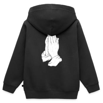 Mains en prière - Sweat Premium à capuche zippé enfant bio - noir - Dos - AI Model Kid Male (0cm)