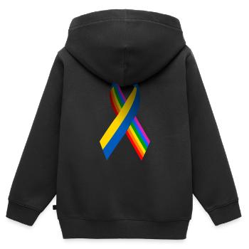 Ukrainische Friedensschleife mit Regenbogenfahne - Kinder Premium Organic Zip Hoodie - Schwarz - Hinten - AI Model Kid Male (0cm)