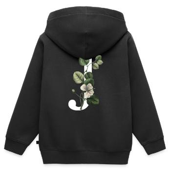 lettre j botanique vert - Sweat Premium à capuche zippé enfant bio - noir - Dos - AI Model Kid Male (0cm)