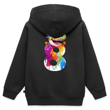 NUMÉRO 8 ANNÉES DINOSAURE 8ÈME ANNIVERSAIRE DINO - Sweat Premium à capuche zippé enfant bio - noir - Dos - AI Model Kid Male (0cm)
