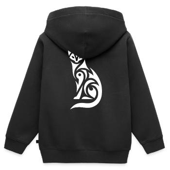 Chat tribal à la silhouette expressive - Sweat Premium à capuche zippé enfant bio - noir - Dos - AI Model Kid Male (0cm)