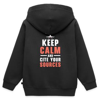 Stay calm and cite your sources. - Kids Premium Organic Zip-up Hoodie - black - Back - AI Model Kid Male (0cm)