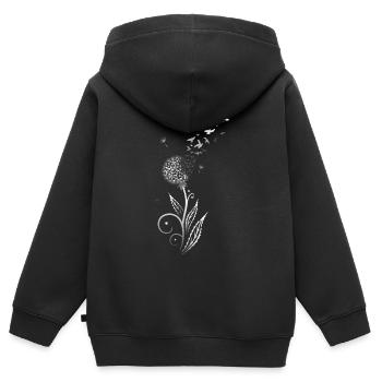 Pissenlit en filigrane avec volée d'oiseaux. - Sweat Premium à capuche zippé enfant bio - noir - Dos - AI Model Kid Male (0cm)
