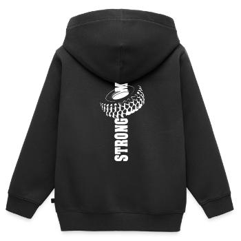 strongman sport athlete Reifen stark Mann Sport - Kinder Premium Organic Zip Hoodie - Schwarz - Hinten - AI Model Kid Male (0cm)