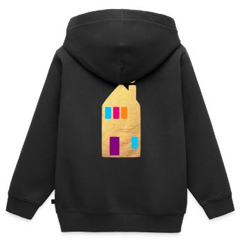 Maison Or Fenêtre Coeurs Maison Maison Hygge - Sweat Premium à capuche zippé enfant bio - noir - Dos - AI Model Kid Male (0cm)