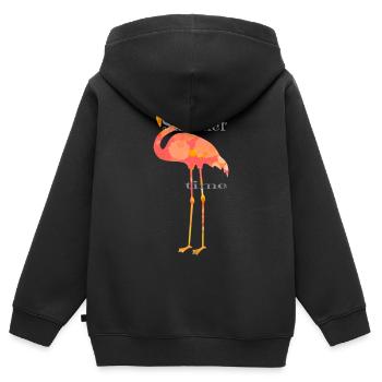 Design Flamingo avec police - Sweat Premium à capuche zippé enfant bio - noir - Dos - AI Model Kid Male (0cm)