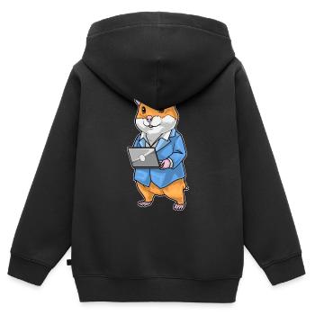 Secrétaire de hamster, bureau d’ordinateur portable - Sweat Premium à capuche zippé enfant bio - noir - Dos - AI Model Kid Male (0cm)