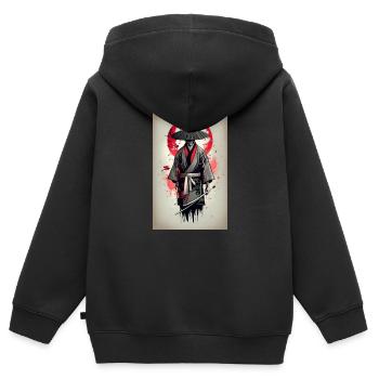 Affiche japonais médiéval - Sweat Premium à capuche zippé enfant bio - noir - Dos - AI Model Kid Male (0cm)
