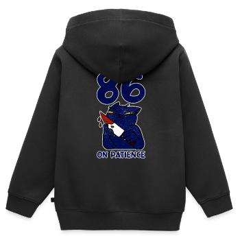 86 On Patience 4 - Kinder Premium Organic Zip Hoodie - Schwarz - Hinten - AI Model Kid Male (0cm)