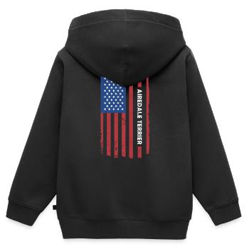 Airedale Terrier Us drapeau - Sweat Premium à capuche zippé enfant bio - noir - Dos - AI Model Kid Male (0cm)