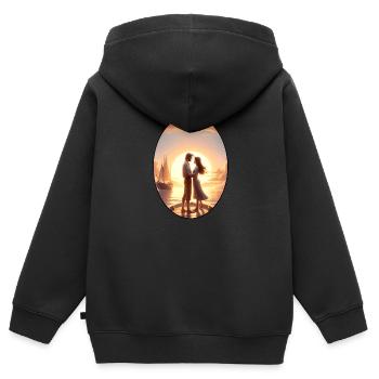 Romantik im Sonnenuntergang Gross - Kinder Premium Organic Zip Hoodie - Schwarz - Hinten - AI Model Kid Male (0cm)