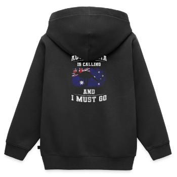 Voyage dans l’Outback Animal Kookaburra - Sweat Premium à capuche zippé enfant bio - noir - Dos - AI Model Kid Male (0cm)