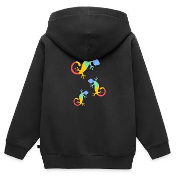Bunte Gecko Familie - Kinder Premium Organic Zip Hoodie - Schwarz - Hinten - AI Model Kid Male (0cm)