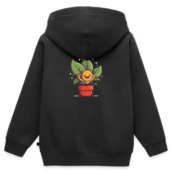 Marque de commerce Cheerful Plant - Sweat Premium à capuche zippé enfant bio - noir - Dos - AI Model Kid Male (0cm)