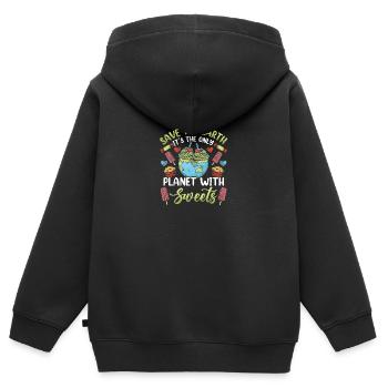 Save the planet only planet with Sweets - Kinder Premium Organic Zip Hoodie - Schwarz - Hinten - AI Model Kid Male (0cm)