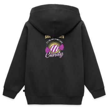 Sauvez la planète seule planète avec Candy - Sweat Premium à capuche zippé enfant bio - noir - Dos - AI Model Kid Male (0cm)