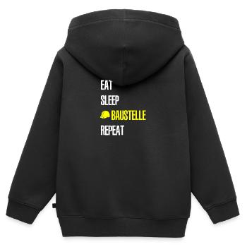 EAT SLEEP BAUSTELLE REPEAT - Kinder Premium Organic Zip Hoodie - Schwarz - Hinten - AI Model Kid Male (0cm)