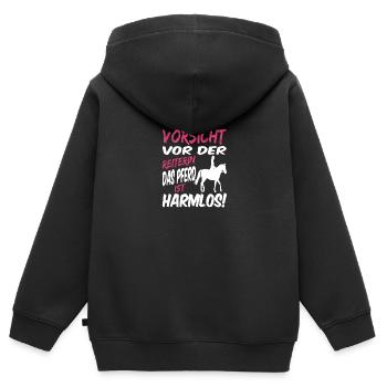 Das Pferd ist harmlos - Kinder Premium Organic Zip Hoodie - Schwarz - Hinten - AI Model Kid Male (0cm)