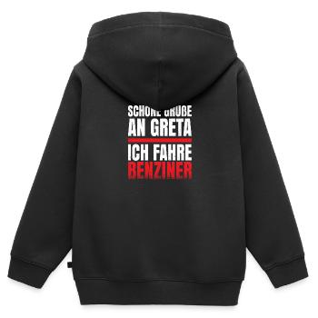 Schöne grüße an Greta ich fahre Benziner - Kinder Premium Organic Zip Hoodie - Schwarz - Hinten - AI Model Kid Male (0cm)