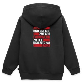 Auspuff und Anlage zu laut Fahrwerk zu tief - Kinder Premium Organic Zip Hoodie - Schwarz - Hinten - AI Model Kid Male (0cm)