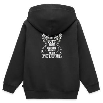 Bremse erst wenn du Gott siehst - Kinder Premium Organic Zip Hoodie - Schwarz - Hinten - AI Model Kid Male (0cm)