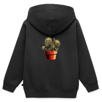 Petit cactus vert dans un pot de fleurs - Sweat Premium à capuche zippé enfant bio - noir - Dos - AI Model Kid Male (0cm)