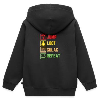 Gulag Warzone King Gamer Meme Idée cadeau - Sweat Premium à capuche zippé enfant bio - noir - Dos - AI Model Kid Male (0cm)