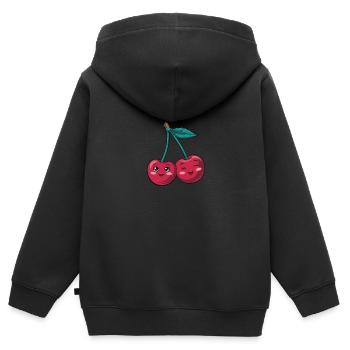 Mila und Milo – Kuschelkirschen - Kinder Premium Organic Zip Hoodie - Schwarz - Hinten - AI Model Kid Male (0cm)
