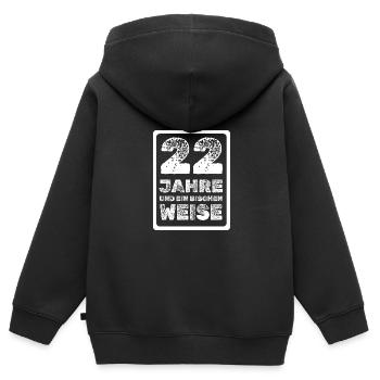 Weisheit 22 - Kinder Premium Organic Zip Hoodie - Schwarz - Hinten - AI Model Kid Male (0cm)