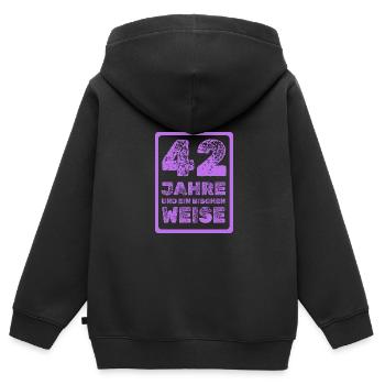 Weisheit 42 - Kinder Premium Organic Zip Hoodie - Schwarz - Hinten - AI Model Kid Male (0cm)