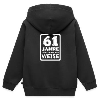 Weisheit 61 - Kinder Premium Organic Zip Hoodie - Schwarz - Hinten - AI Model Kid Male (0cm)