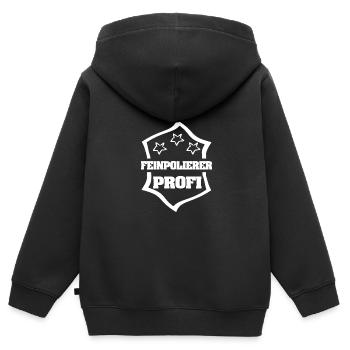 Profession : Polisseuse fine - Sweat Premium à capuche zippé enfant bio - noir - Dos - AI Model Kid Male (0cm)