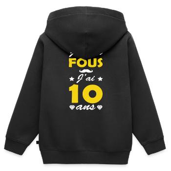 je m'en fous j'ai 10 ans / humour anniversaire - Sweat Premium à capuche zippé enfant bio - noir - Dos - AI Model Kid Male (0cm)