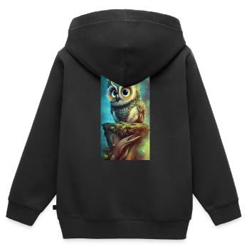 petit hibou mignon - Sweat Premium à capuche zippé enfant bio - noir - Dos - AI Model Kid Male (0cm)