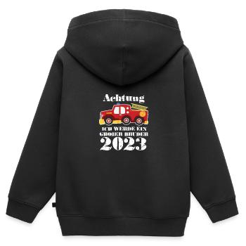 Werdender großer Bruder 2023 Feuerwehr - Kinder Premium Organic Zip Hoodie - Schwarz - Hinten - AI Model Kid Male (0cm)
