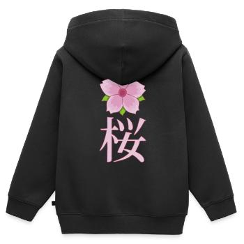 Kirschblüte manga - Kinder Premium Organic Zip Hoodie - Schwarz - Hinten - AI Model Kid Male (0cm)