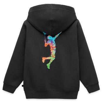 Badminton Joueur de badminton coloré Enfants Badminton - Sweat Premium à capuche zippé enfant bio - noir - Dos - AI Model Kid Male (0cm)