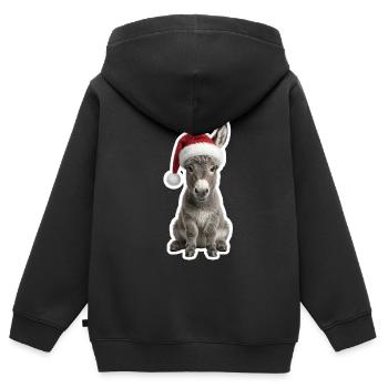 Poulain d’âne gris à la crèche - Sweat Premium à capuche zippé enfant bio - noir - Dos - AI Model Kid Male (0cm)