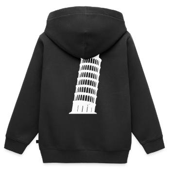 Silhouette de la Tour de Pise Monochrome - Sweat Premium à capuche zippé enfant bio - noir - Dos - AI Model Kid Male (0cm)