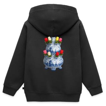 Motif du vase tulipe de Delft - Sweat Premium à capuche zippé enfant bio - noir - Dos - AI Model Kid Male (0cm)