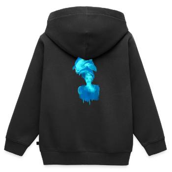 delfin, harmonie, femme, aquarelle, peinture, poisson - Sweat Premium à capuche zippé enfant bio - noir - Dos - AI Model Kid Male (0cm)