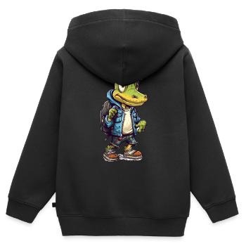 Cute Crocodile Cartoon - Kinder Premium Organic Zip Hoodie - Schwarz - Hinten - AI Model Kid Male (0cm)