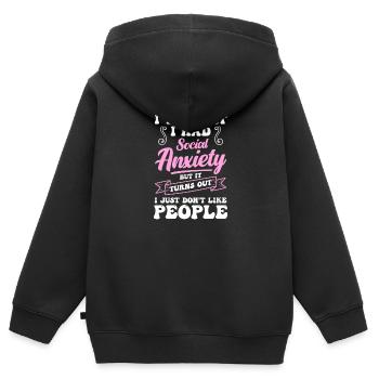 Timidement secret - Sweat Premium à capuche zippé enfant bio - noir - Dos - AI Model Kid Male (0cm)